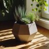 Геометричне кашпо для рослин Polygon Stone Planter OP005 — горщик для сукулентів, кактусів, орхідей, зелені, декору дому та офісу