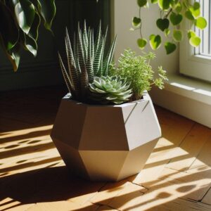 Геометричне кашпо для рослин Polygon Stone Planter OP005 — горщик для сукулентів, кактусів, орхідей, зелені, декору дому та офісу