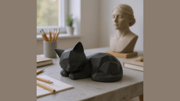 Декоративна статуетка кота Low Poly Cat — геометрична фігура кішки для дому, офісу, кав’ярні, фотозони та подарунка