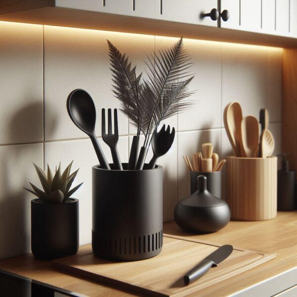 7003488005_podstavka-dlya-kuhonnyh.jpg Вертикальний органайзер Stripe Utensil Stand — сучасна підставка для ложок, лопаток, вінчиків, ножів та кухонного приладдя