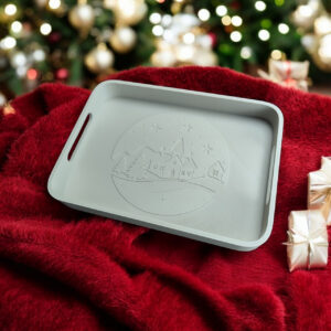 Новорічний декоративний піднос Frost Holiday Tray — прямокутний піднос з рельєфним візерунком з екологічного пластику для сервірування, святкового столу та зимового декору